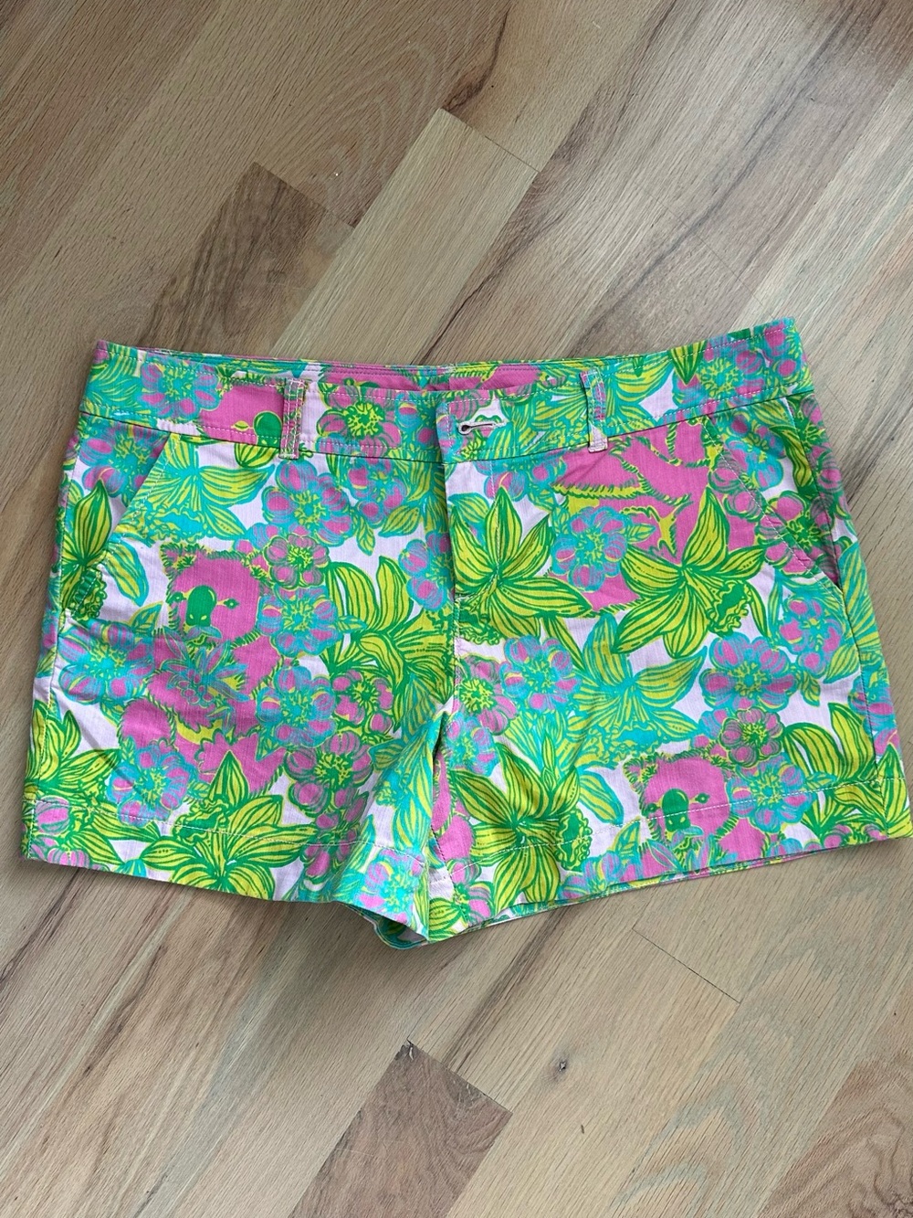 Lilly Pulitzer Neon Floral Cotton Shorts in Pink & Green